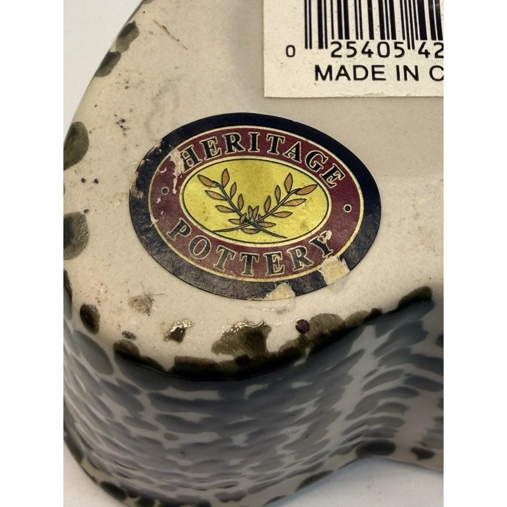 Heart-Shaped‎ Blue Navy Spongeware Pottery 3.5 x 2